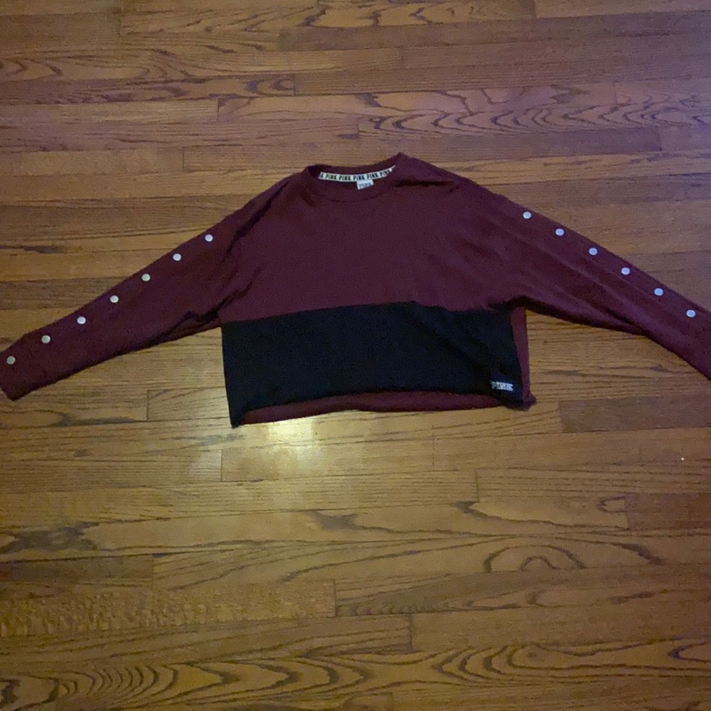 PINK burgundy and black cropped sweatshirt